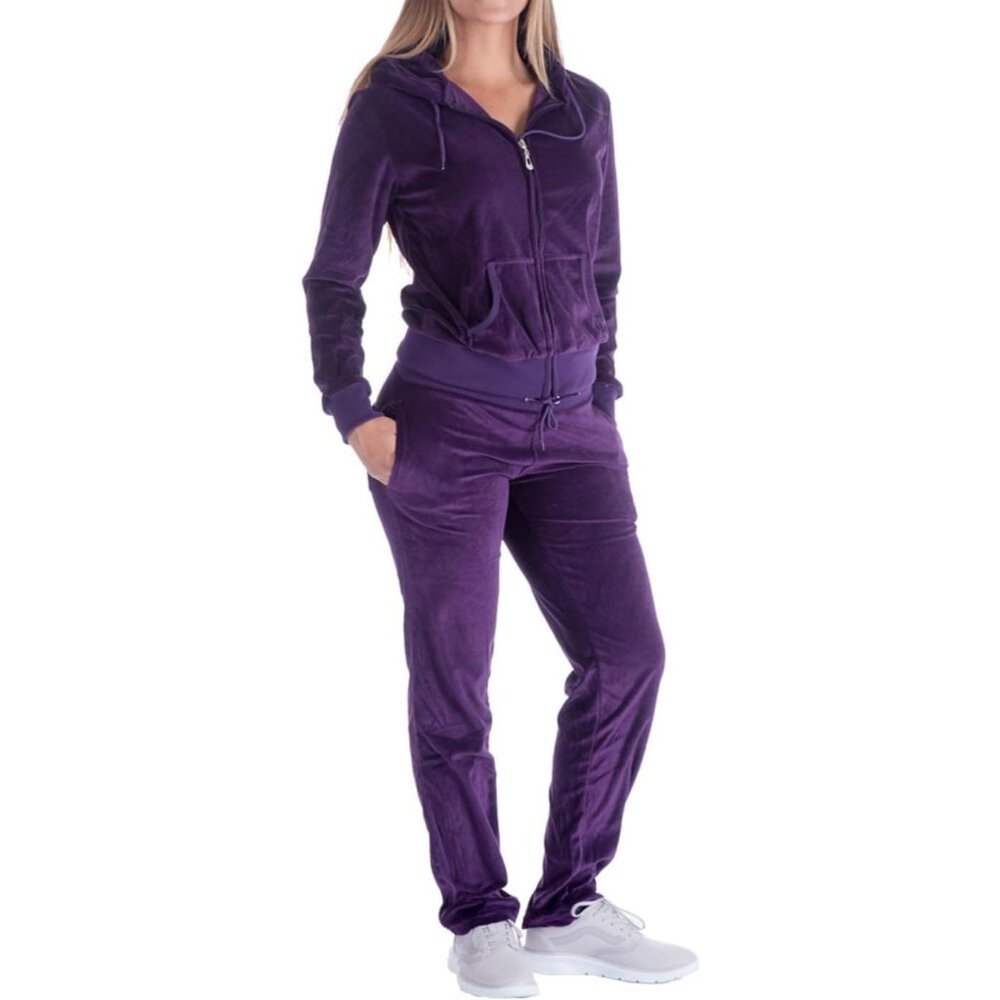 Versatile Women's Velour Tracksuit Set, Zipper Hoodie & Warm Pants, 3x-Large